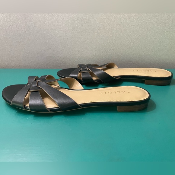 TALBOTS “Keri Vachetta” Black Woven Strap Slide Leather Flat Sandals - Picture 7 of 8